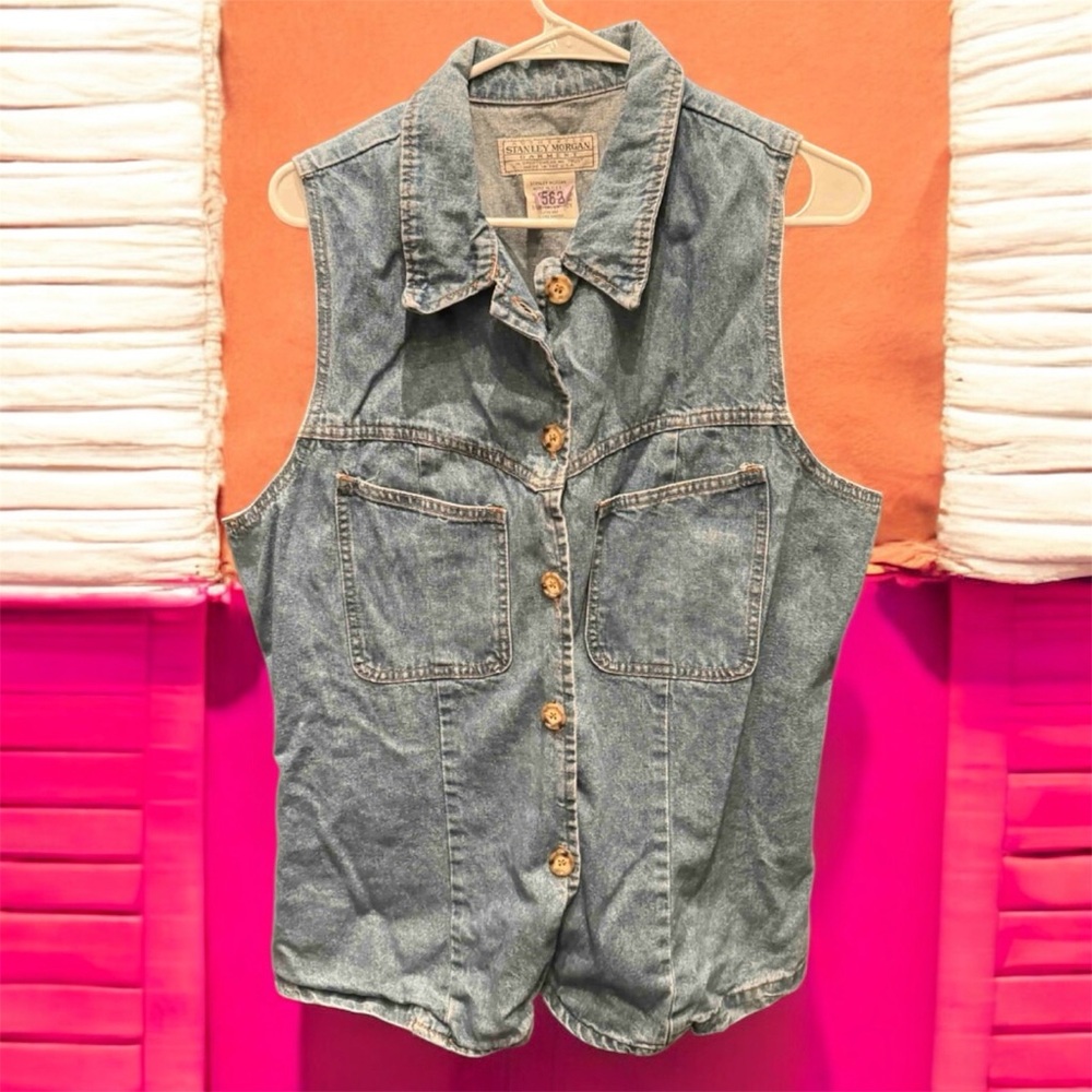 Stanley Morgan Denim Sleeveless Vest with Button Front 2X